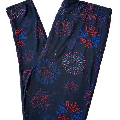 LuLaRoe Womens Leggings Size TC2 Black Red Blue Fireworks Stars USA Plus 18+ NWT